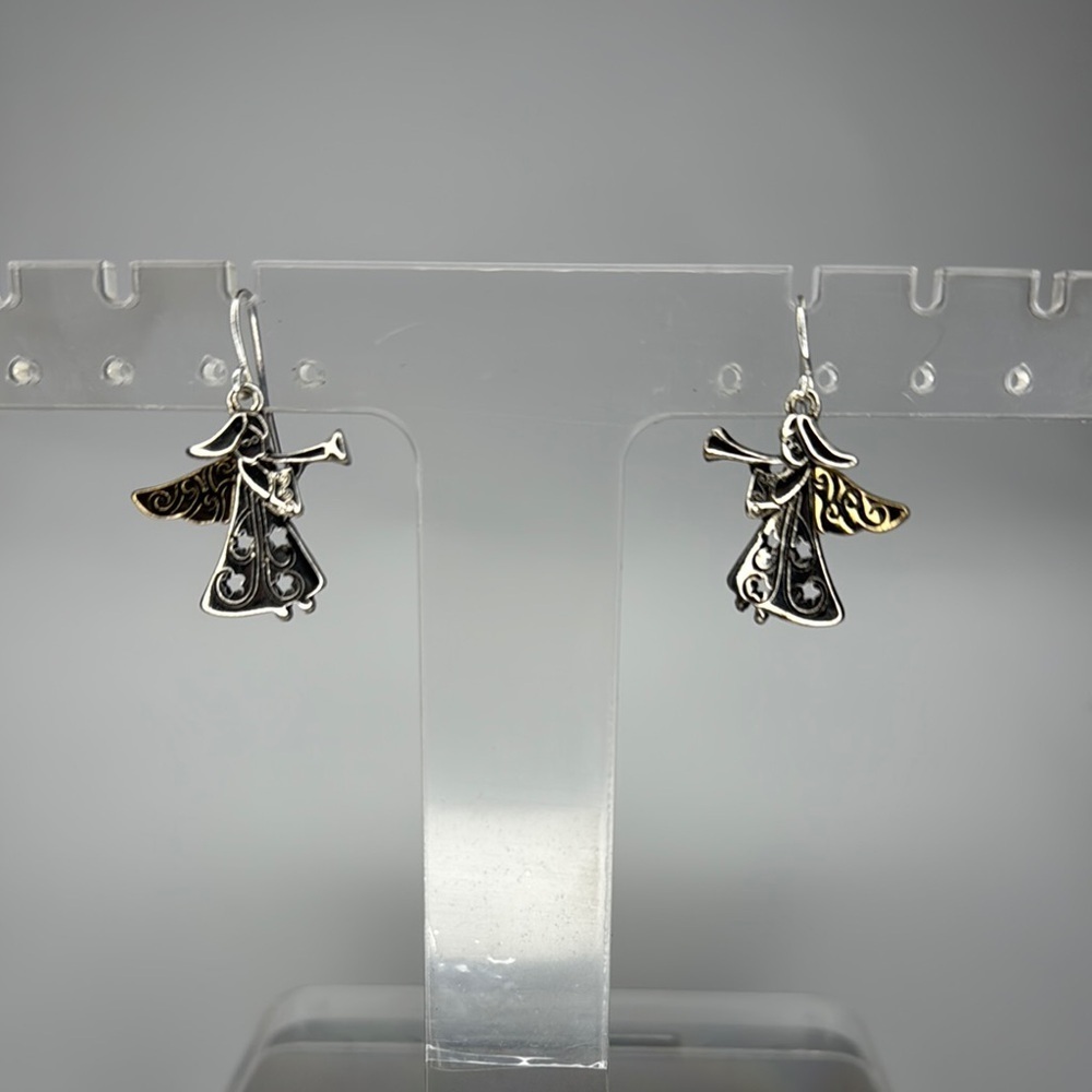 Dainty Silver and Gold Angel Earrings with Intricate Details